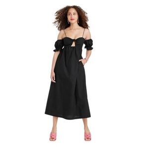 ♠️A New Day Black Off-Shoulder Maxi Dress Large | Minimal Chic Boho NWT